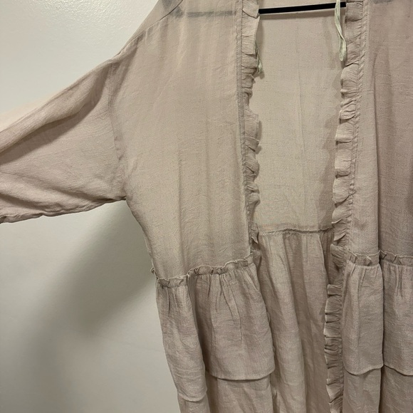 Anthropologie easel Taupe gray Ruffle Open-Front Kimono cardigan oversized small - Picture 4 of 7